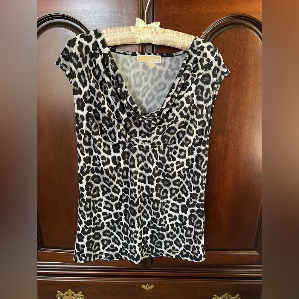 Michael Kors Black and White Leopard Print Top